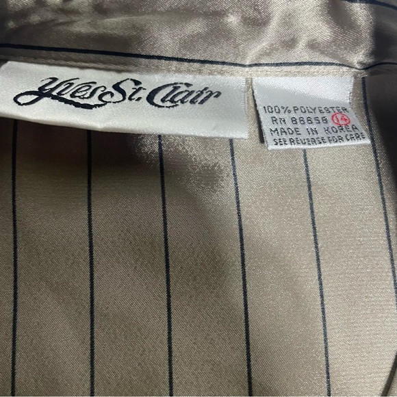 satin pin stripe button up blouse in champagne beige size 14 by Yves St. Clair - Picture 3 of 8